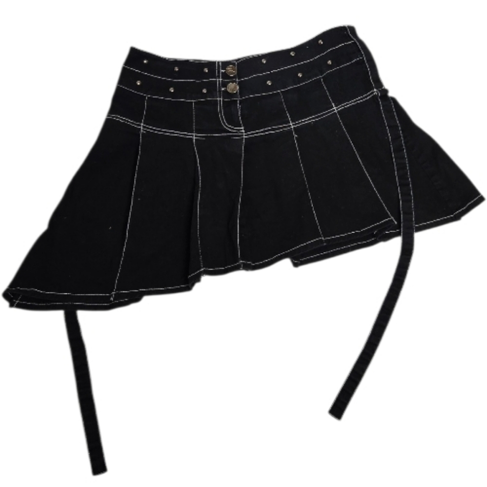 Y2K Illig black asymmetrical strappy mall‎ goth bondage mini skirt L